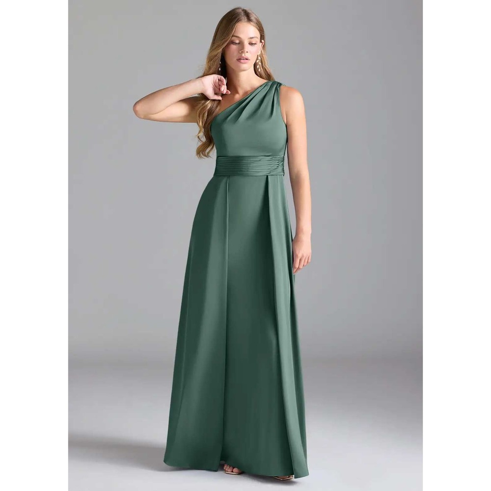 Azazie Dallas One Shoulder Chiffon Gown A12 Eucalyptus Green Bridesmaid Formal